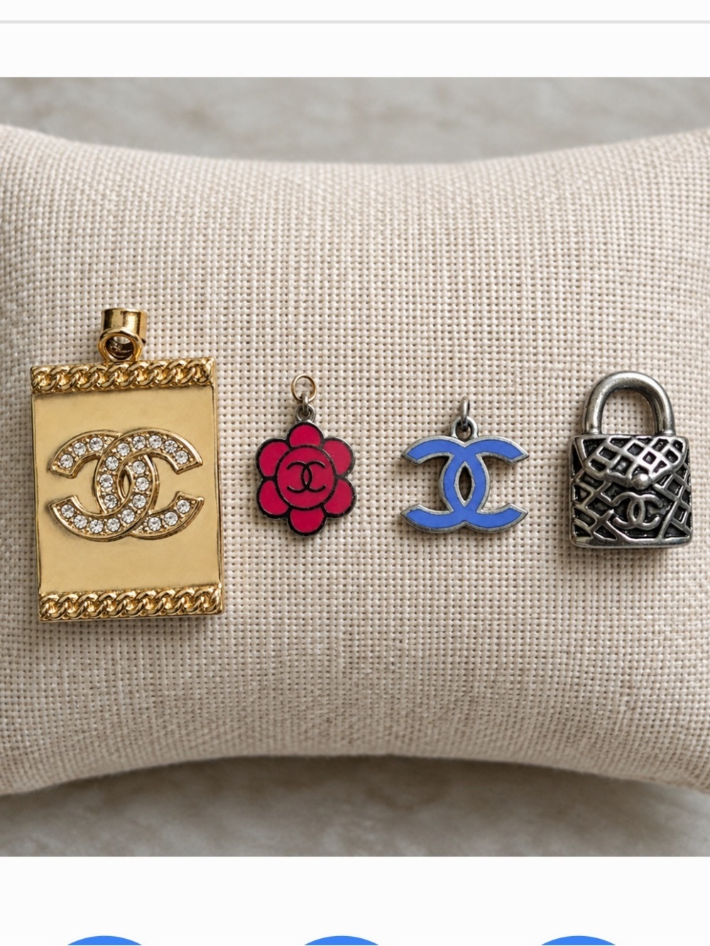 CHANEL Mixed Metal CC & Enamel pendants in Gold, Pink, Blue, Silver & chains